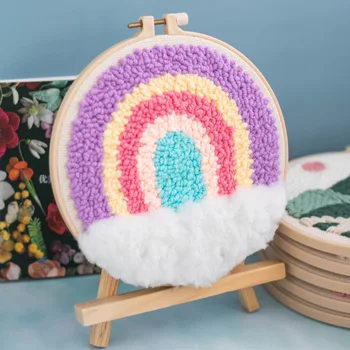 

DIY Landscape Rainbow Punch Needle Embroidery Kit with Hoop Punch Needle Cross Stitch Handwork Set for Beginner kids Home Decor