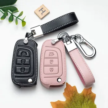 

Genuine Leather Car Key Case Cover for Hyundai Elantra Solaris 2016 2017 2018 2019 2020 3 Buttons Folding Keys Shell Bag Covers
