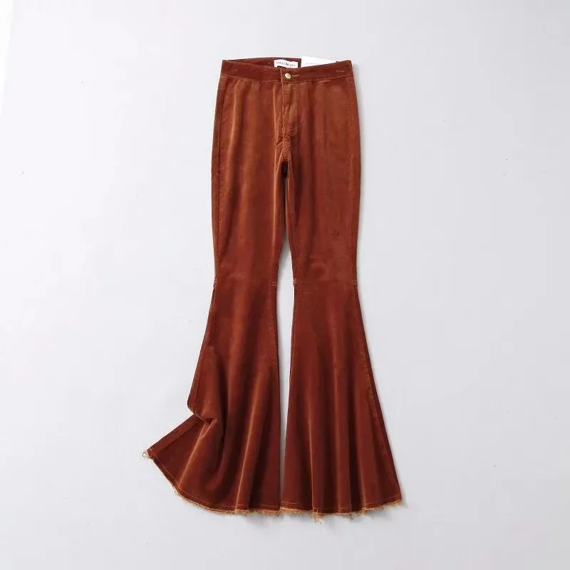 2021 Spring and Autumn Corduroy High Waist Pants High Street Fashion Retro Aesthetics Flared Pants High Waist Retro Casual Pants white capris