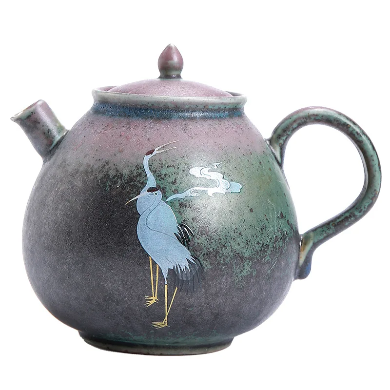 

Retro Handpainted Ceramic Crane Teapot Handmade Chinese Tea Pot Kung Fu Kettle 260ml