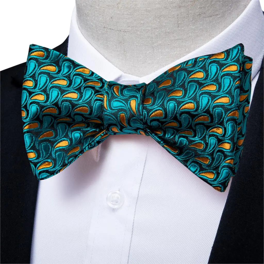 Мужской галстук-бабочка, бирюзовый, голубой, с узором "пейсли", для мужчин, шелковый галстук-бабочка, запонки для костюма, воротник, съемный