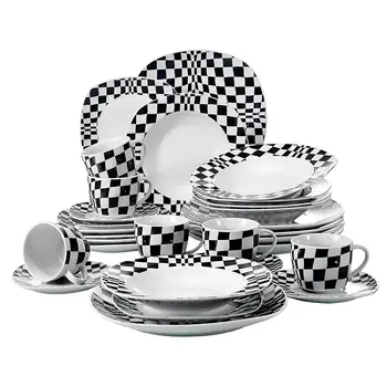 

VEWEET LOUISE 30-Piece Porcelain Ceramic Mosaic Dinnerware Tableware Set with 6*Dessert Plate,Soup Plate,Dinner Plate,Cup&Saucer