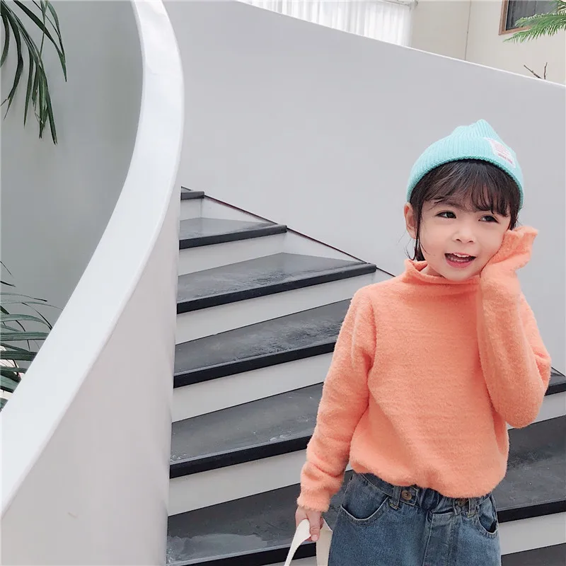 

2019 Autumn New Style Childrenswear Girls Half-Turtle-Neck Base Sweater Korean-style Knitted Sweater Fashion
