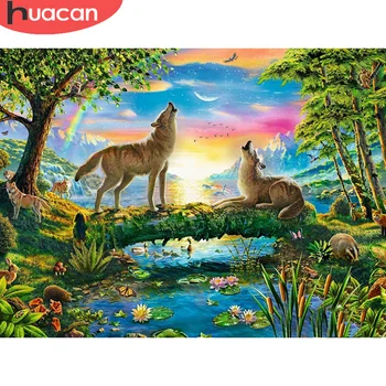 

HUACAN 5D DIY Diamond Painting Wolf Diamond Embroidery Animal Mosaic Needlework Home Decor New Arrival