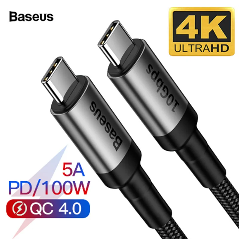 Baseus Кабель USB 3,1 type-C-USB C для MacBook 100 Вт PD Quick Charge 4,0 3,0 для samsung Note 10 S10 USBC USB-C шнур зарядного устройства