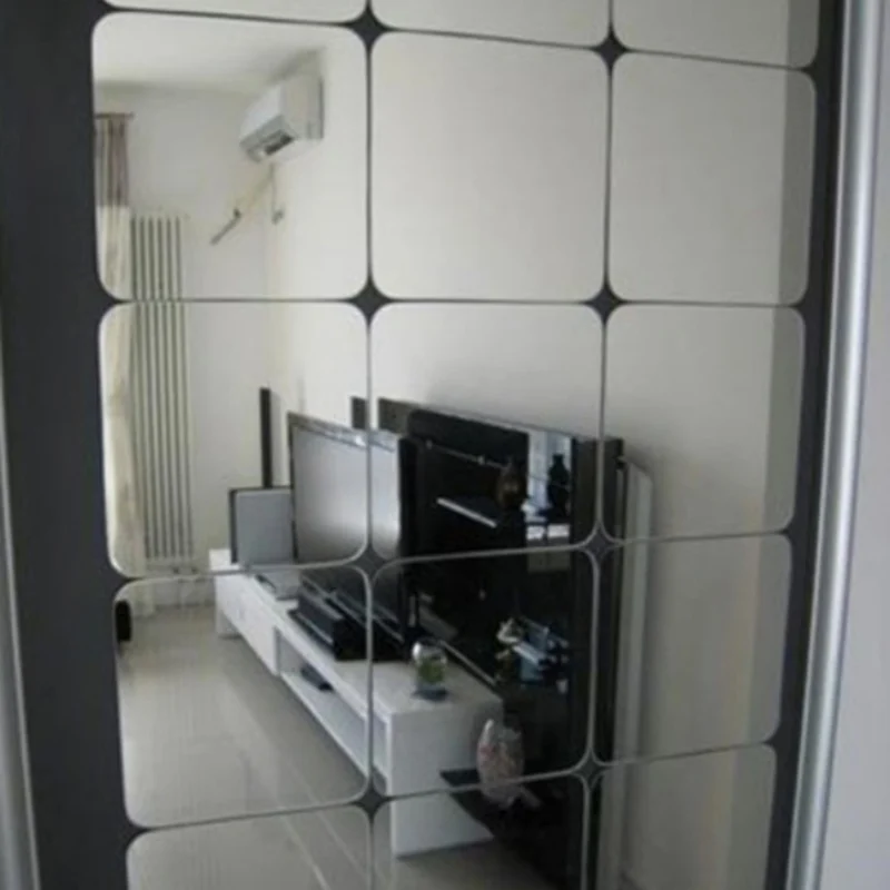 

DIY 6 Pcs Square Mirror Tile Obtuse Angle Wall Stickers 3D Decal Mosaic Wallpapers
