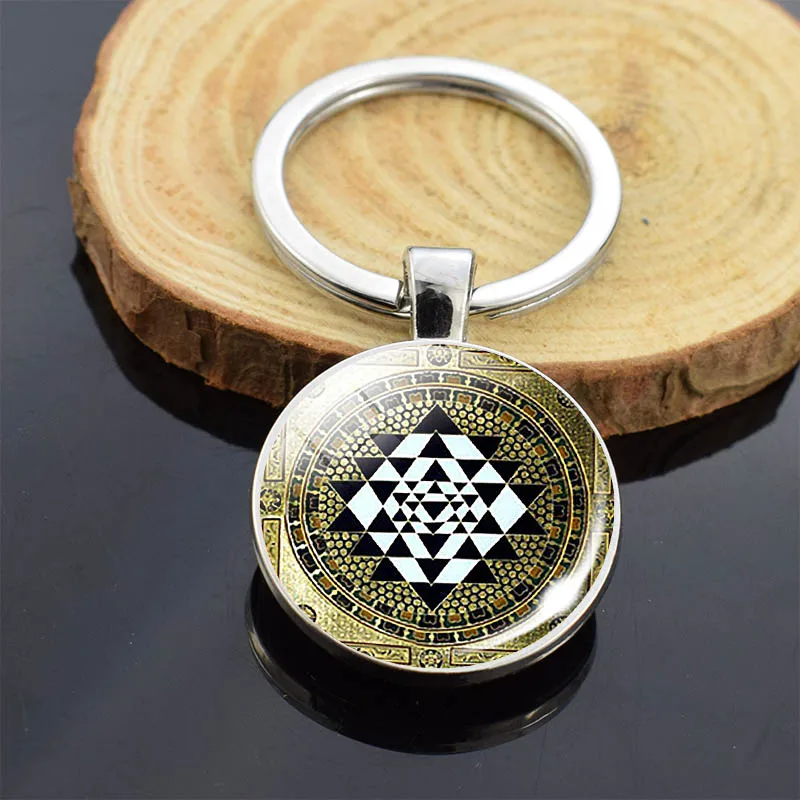 Мода Sri Yantra Мандала узор Двусторонняя бижутерия со стеклянными кабошонами подвеска буддиста брелок ручной работы для женщин мужчин индийские подарки - Цвет: As show 15