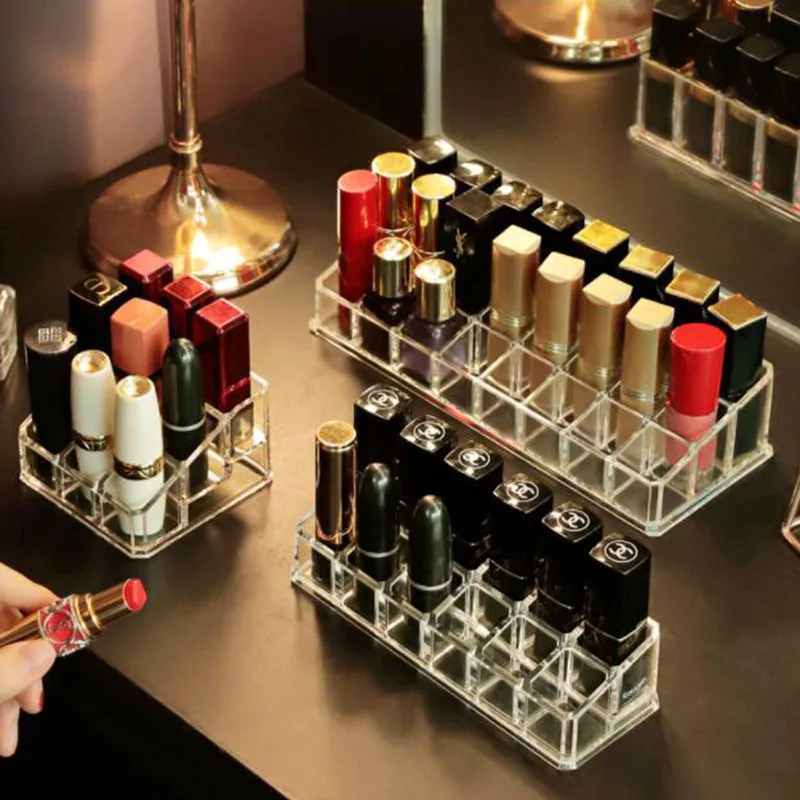  9/12 Grid Transparent Lipstick Storage Box Acrylic Makeup Organizer Cosmetic Storage Rack Desktop F