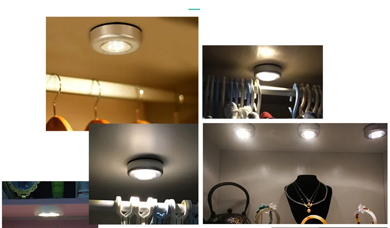 Wasourlf Touchable Small LED Light White Yellow Warm Colour AAA Battery for Cabinet Desk Car Closet