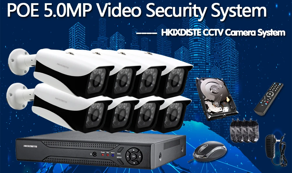 PoE NVR звукозапись 8CH 5MP 8 шт. 3,6 мм объектив 5MP IP уличная камера H.265 POE Система P2P Облачное наблюдение ПК телефон XMEYE приложение