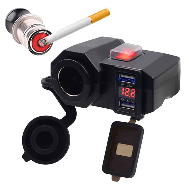 1Pc 12V Waterproof Motorcycle Dual USB Charger Cigarette Lighter Socket For Motorbike Black