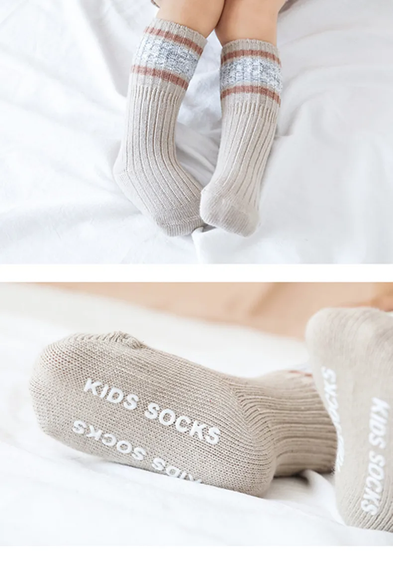 Носки для новорожденных хлопковые нескользящие носки в полоску для мальчиков и девочек плотные теплые зимние носки до колена для малышей 0-3 лет
