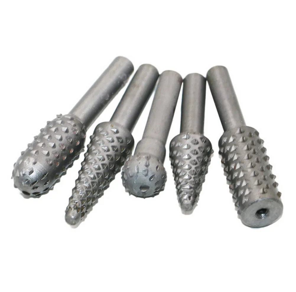 5pcs Woodworking Rasp Chisel Shaped Rotating Embossed Grinding Head Engraving Pattern Cutter Milling Power Tool