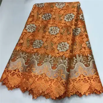 

New French Net Lace Fabric 2020 High Quality African Tulle Lace Fabric With Rhinestone For Nigerian Wedding HLM029 Orange