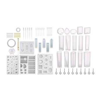 

15Pcs Pendant Moulds ,with Eye Screws & 12Pcs Jewelry Making Molds , with Gold Screw Eye Pins,Silver Screw Eye Pins,Plastic Stir