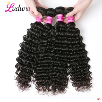 

Luduna Malaysian Deep Wave Bundles 4 Bundles Human Hair Weave Bundles Super Double Drawn Remy Hair Extension Natural Black Color