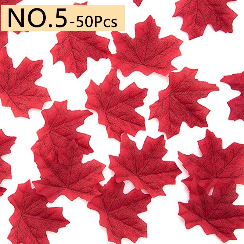 50Pcs Artificial Maple Leaves Simulation Fake Fall Leaves Autumn Leaves For Home Wedding Party Decoration Fabric Maple Leaf