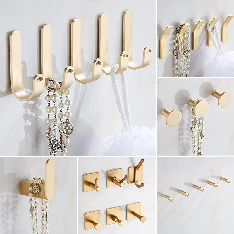 Gancho de pared de latón para baño, percha dorada para percha para toalla y Albornoz