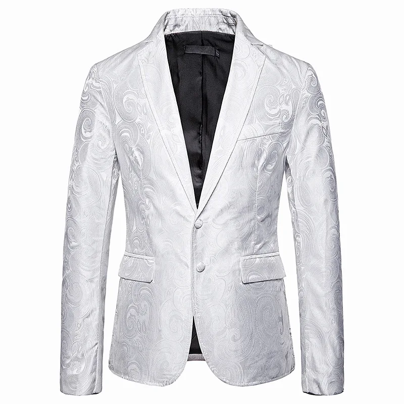 MarKyi модный блейзер с цветочным принтом slim fit man eu Размер 2xl китайские блейзеры для мужчин - Цвет: Белый