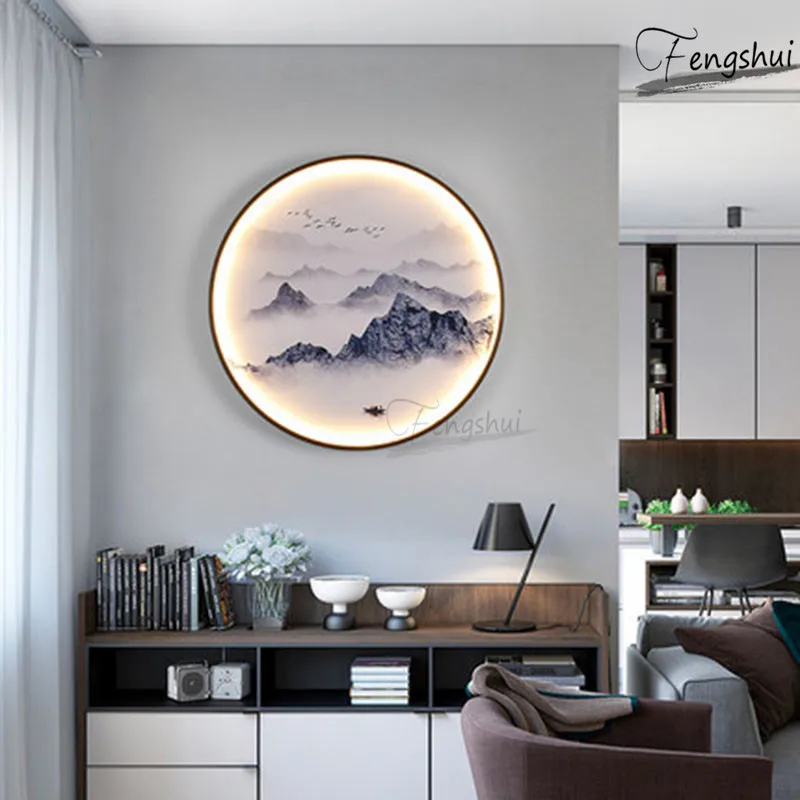 

New Chinese Style Wall Lamp Lighting Lights Art Design Restaurant Isle Round Background Wall Lights Corridor Decorative Fixtures