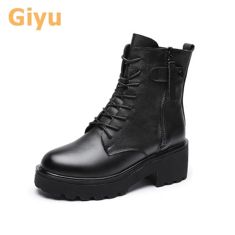 

Giyu 2020 autumn new Genuine Leather Women's boots Fashion Martin boots Platform ankle boots Women's high heel short boots Shoes