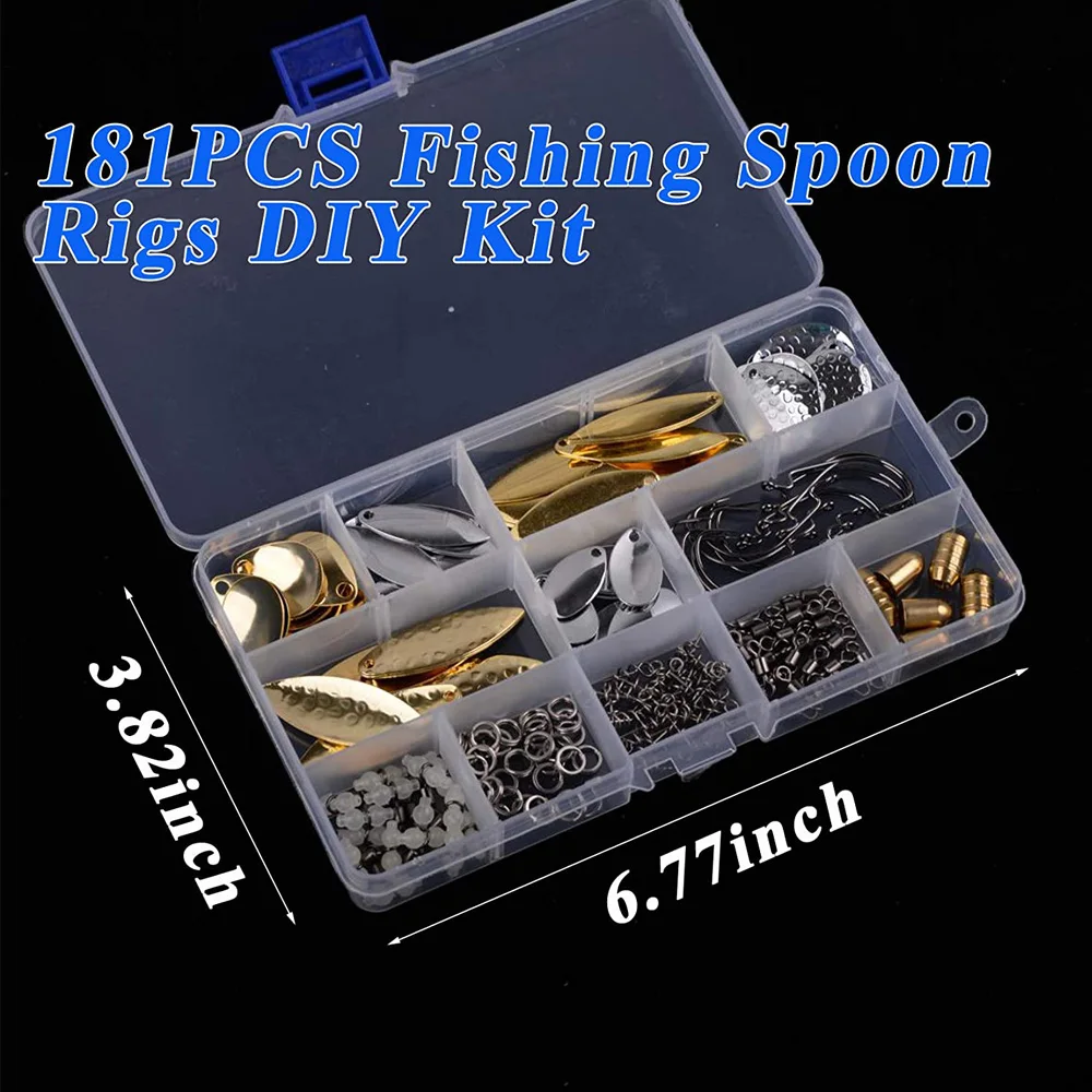 181Pcs/Box Fishing Lures DIY Kit Fishing Spoon Rigs Gold And