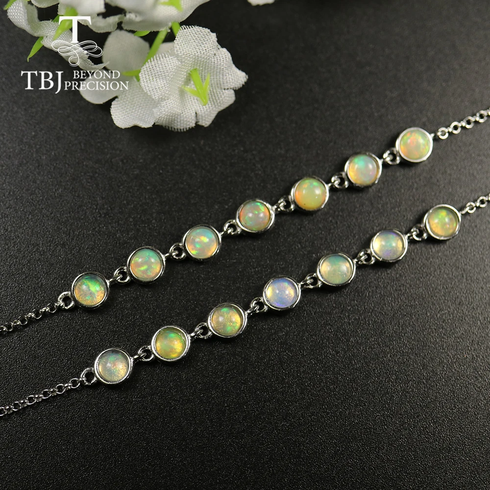 Tbj, 2.5ct натуральный опаловый браслет, Круглый, 4 мм, опал, ювелирные изделия из стерлингового серебра 925 пробы, Маленький милый дизайн для девочек и дочек, лучший хороший подарок