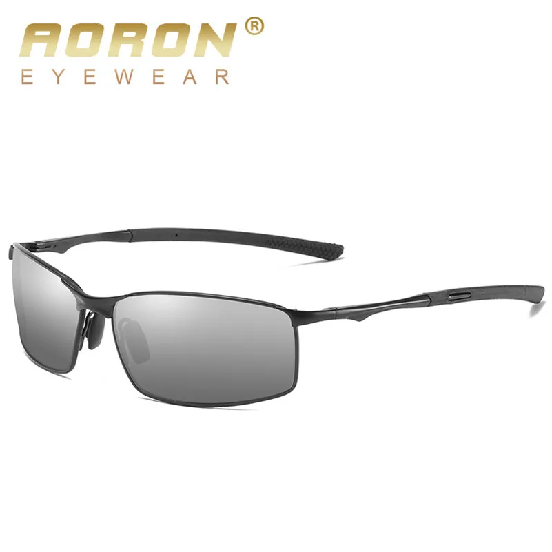 AORON, солнцезащитные очки, мужские, поляризационные, классические, для вождения, квадратный стиль, очки ночного видения, весенние, сплав, для ног, покрытие, зеркальные очки S4 - Цвет линз: Black frame Silver
