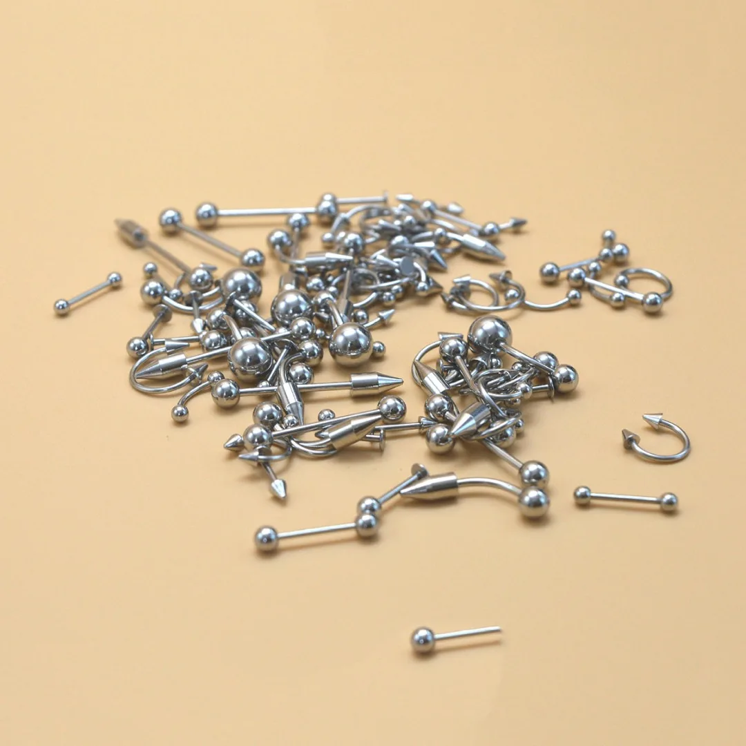 85Pcs/lot Stainless Steel Tongue Lip Labret Eyebrow Ring Belly Navel Rings Punk Nose Ring Stud Piercing Set Body Jewelry