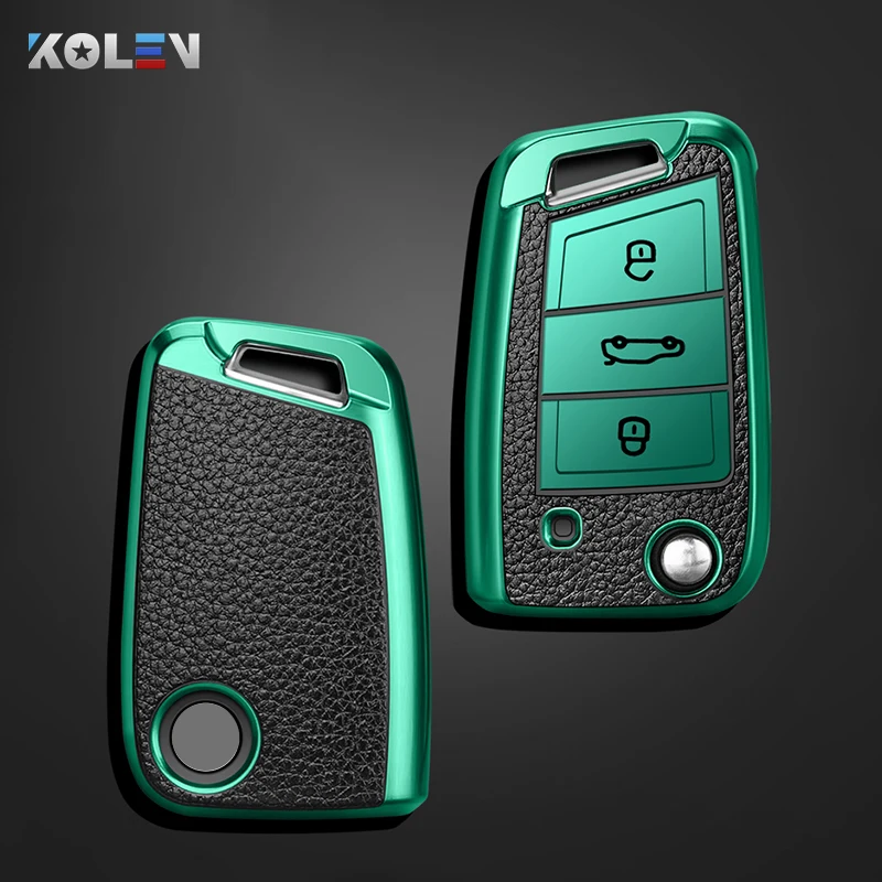 

Leather+TPU Car Remote Key Cover Case For Volkswagen VW Golf 7 MK7 Tiguan Seat Ibiza Leon FR 2 Altea Aztec For Skoda Octavia A7