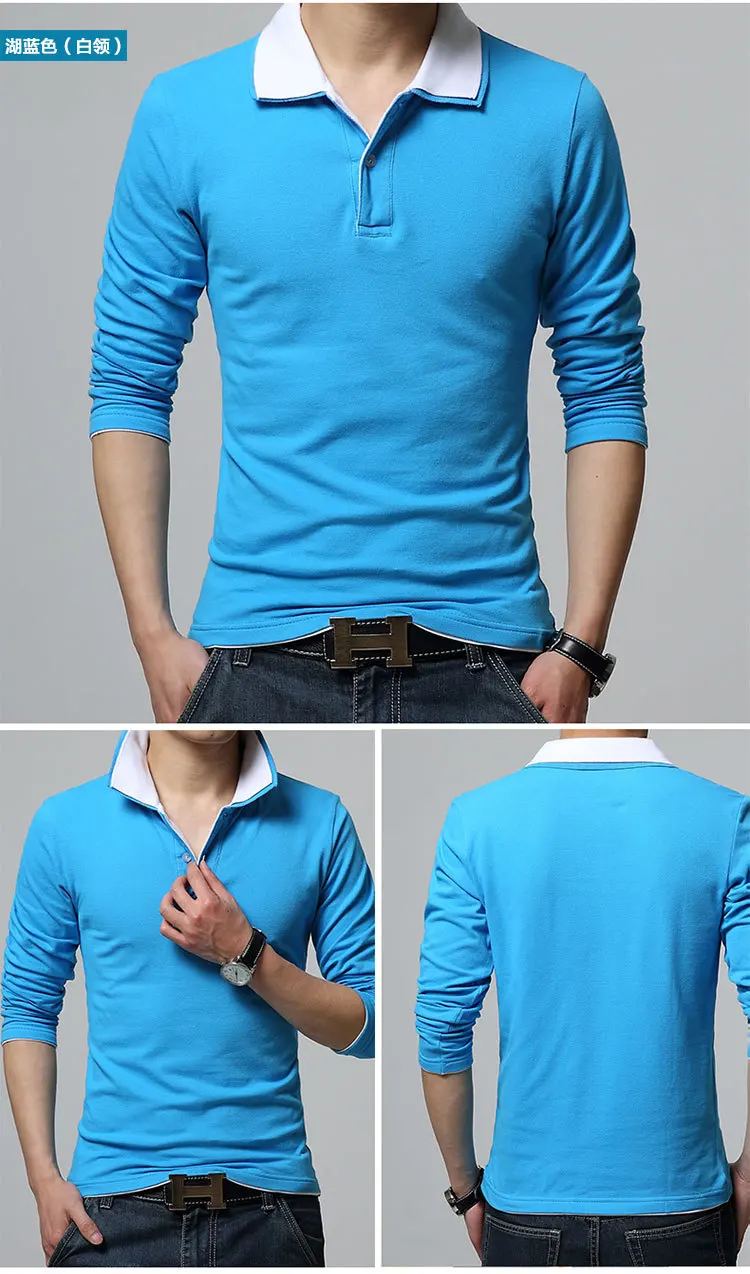 Деловая Повседневная осенне-зимняя мужская рубашка Поло Slim Fit с длинным рукавом мужская однотонная анти-пиллинг поло для мужчины