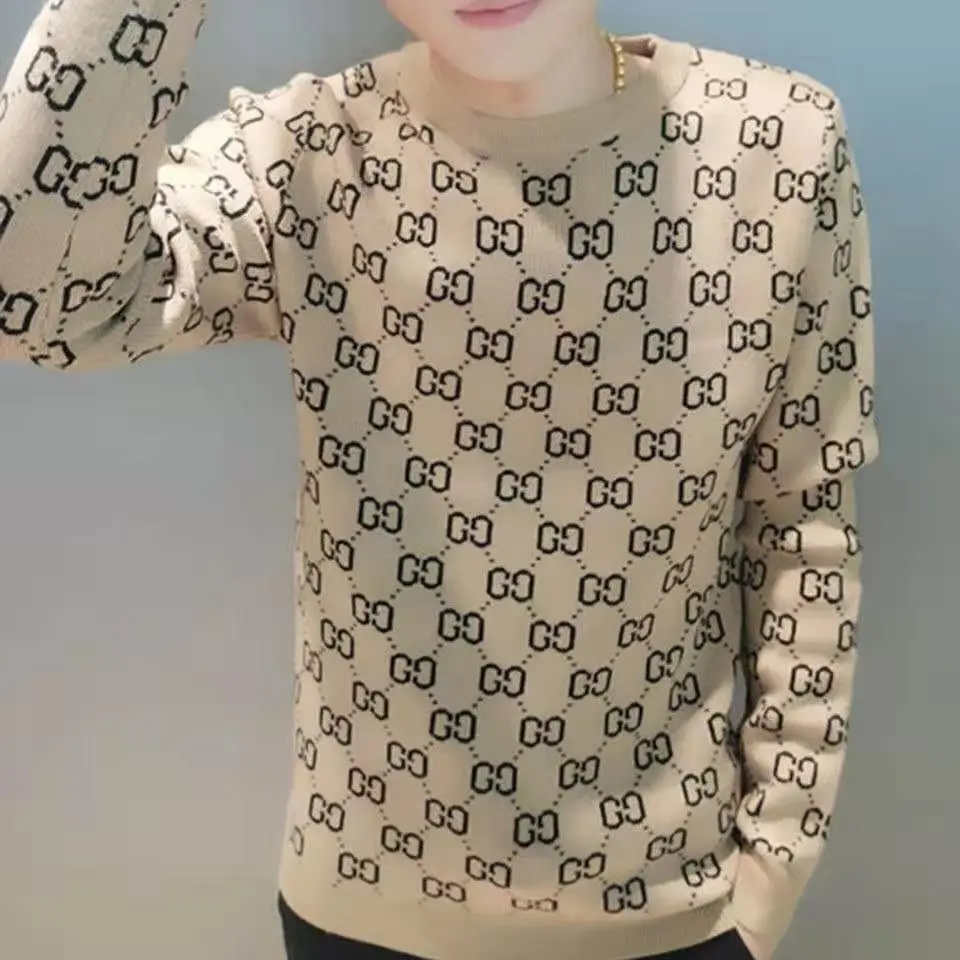 

Europe station autumn / winter 2020 new knitted men's round neck slim fit fashion society half sleeve bottomed shirt Pullover lo