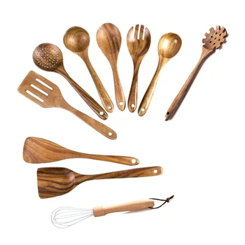 

Wooden Kitchen Cooking Utensils, 10 PCS Wooden Spoons and Spatula for Cooking, Sleek, Cookware for Home Use and Kitchen