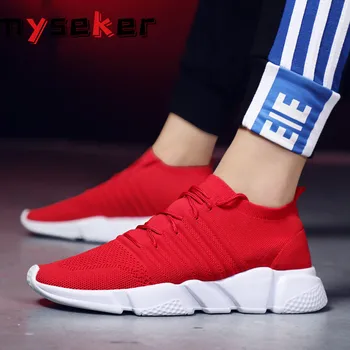 

Platform Men's Sneakers Large Size Slip on Mens Running Shoes Shoes Fly Weaving Light Flat Sporty Man Shoe Low Top Men Sport T7