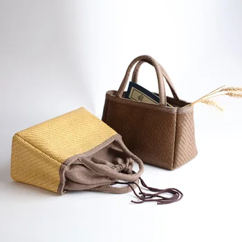 

Rattan woven bag lady handbag carrying bag bamboo wood straw woven bag carrying case storage bag
