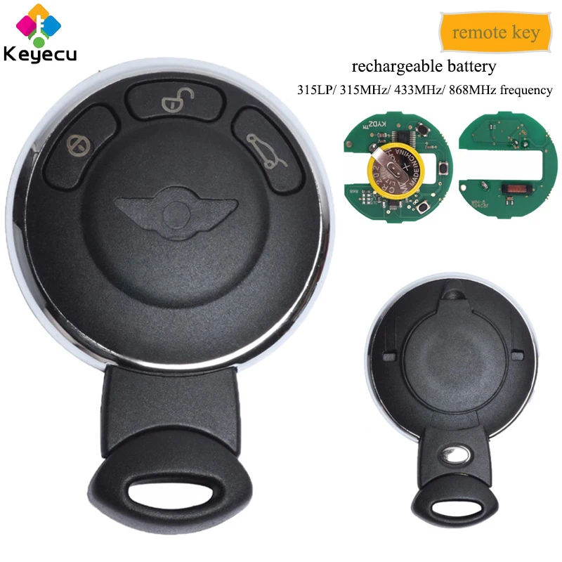 

KEYECU CAS System Rechargeable Battery Smart Remote Key With 3 Button & ID46 Chip & 315LP/ 315MHz/ 433MHz/ 868MHz - for BMW MINI