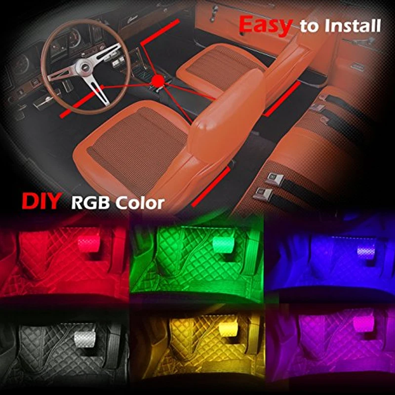 Автомобильный RGB светодиодный неоновый интерьерный светильник, декоративный атмосферный светильник s, беспроводной телефон, приложение, управление для Android IOS 12 В