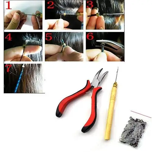 Набор инструментов для наращивания волос с перьями, плоскогубцы+ крючок+ 100 шт микро силиконовых звеньев, набор инструментов для наращивания волос, наборы для макияжа