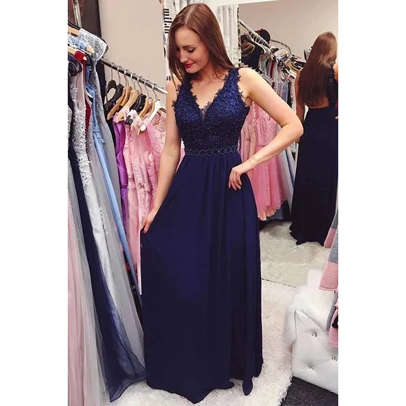 

SoDigne Elegant Simple Prom Dresses 2020 V Neck A Line Sexy Backless Evening Gowns Long Formal Dress Robe De Soiree