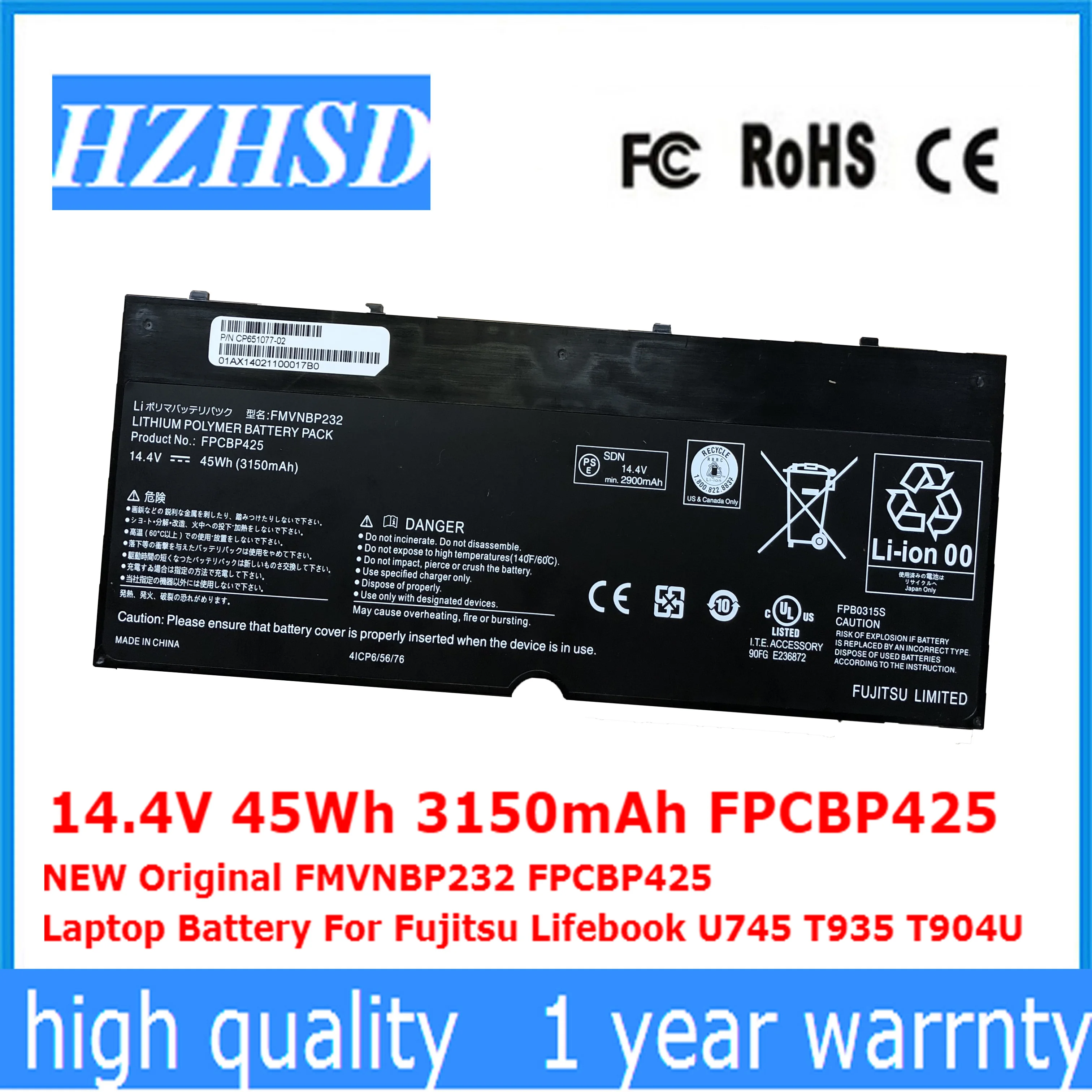  14.4V 45Wh 3150mAh FPCBP425  Original FMVNBP232 FPCBP425 Laptop Battery For Fujitsu Lifebook U745 T
