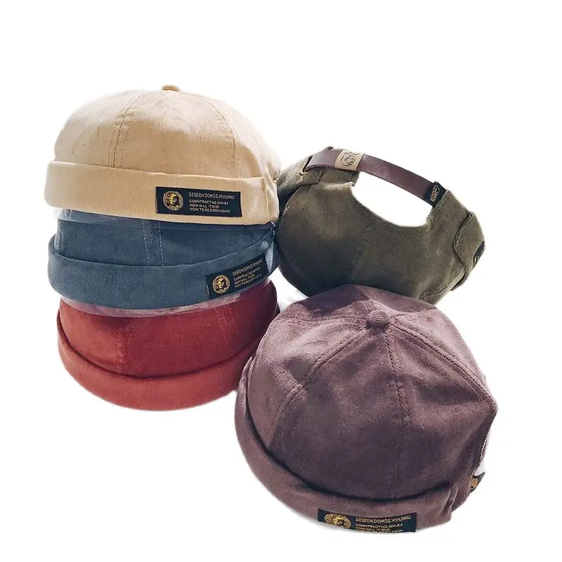 

Retro Corduroy Original Docker Sailor Biker Cap Brand Brimless Skullcap Men And Trend Hip-hop Hat Autumn And Keep Warm Hat