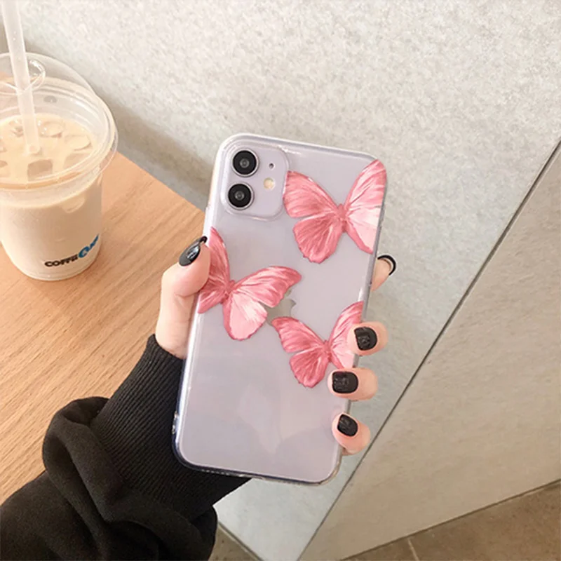 Модный ультратонкий прозрачный мягкий чехол с бабочкой для iPhone 12 Mini 11 Pro Max X Xs XR 7 8