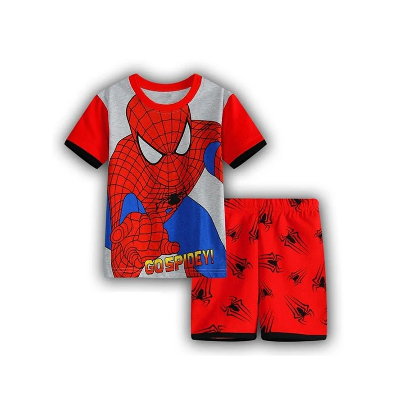 Free Shipping New Kids Boys And Girls Spider Clothes Baby Pajamas Summer Cotton Short Sleeve T-Shirt Pajamas Suit