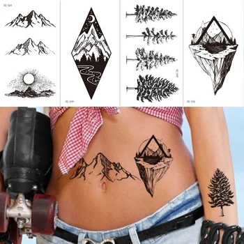 

Hill Triangle Sun Moon Temporary Tattoo Sticker Forest Retro Fake Tatoo Tatouage Waterproof Tattoos Tatto Stickers For Women Men