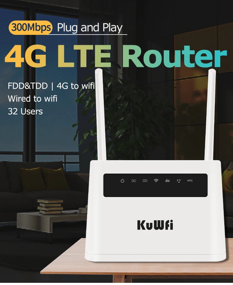 Kuwfi-roteador 4g desbloqueado, cartão sim, wi-fi, roteador