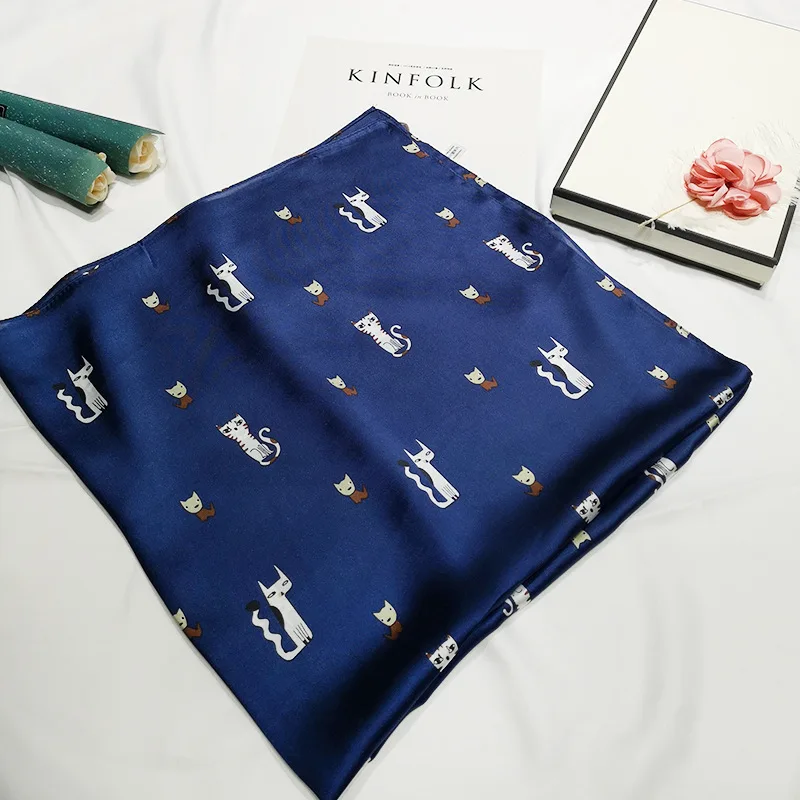 

Fashion Handkerchief Silk Satin Hair Scarf For Women Cartoon Print Bag Scarfs Female 70*70cm Square Shawls Neck Scarves For Lady