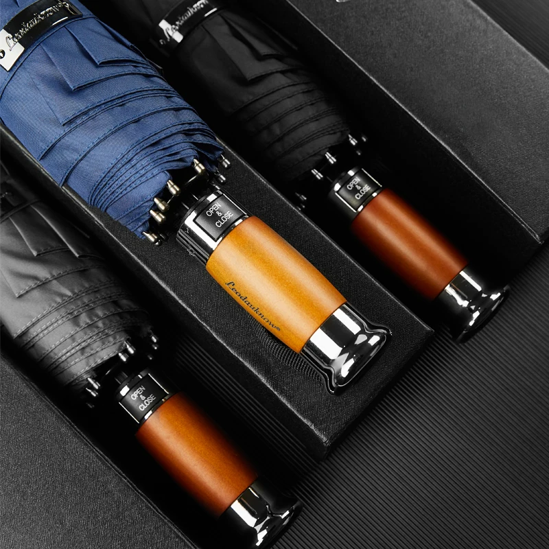 Large Umbrella Wooden-Handle Brand Rain Fully-Automatic Business 10K Men Genuine