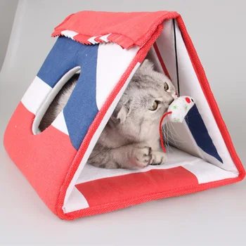 

Pet Dog Cat Kennel Bed Mat Multifunction Foldable Scratch Board with Small Toy TB Sale