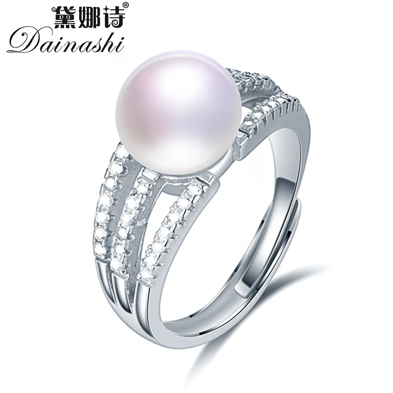

Dainashi Elegant Design Freshwater Pearl Ring Party Gift Fashion 925 Sterling Silver Crystal Zircon Adjustable Ring for Women