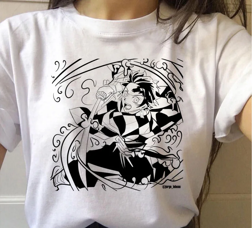 Kimetsu No Yaiba Demon Slayer футболка для женщин Графический Топ футболки японского аниме короткий рукав белый Повседневная Harajuku панк одежда - Цвет: WTQ2925